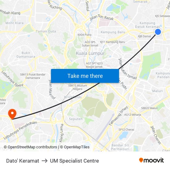 Dato' Keramat to UM Specialist Centre map