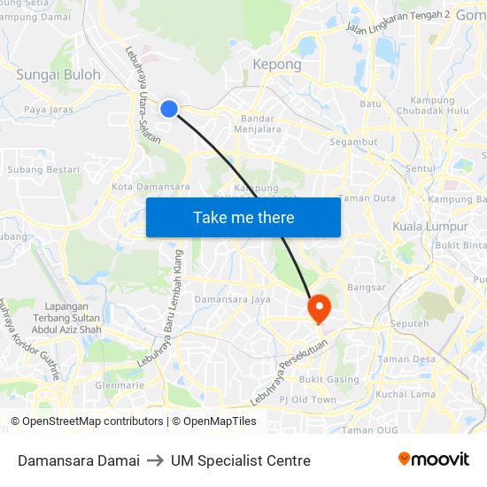 Damansara Damai to UM Specialist Centre map