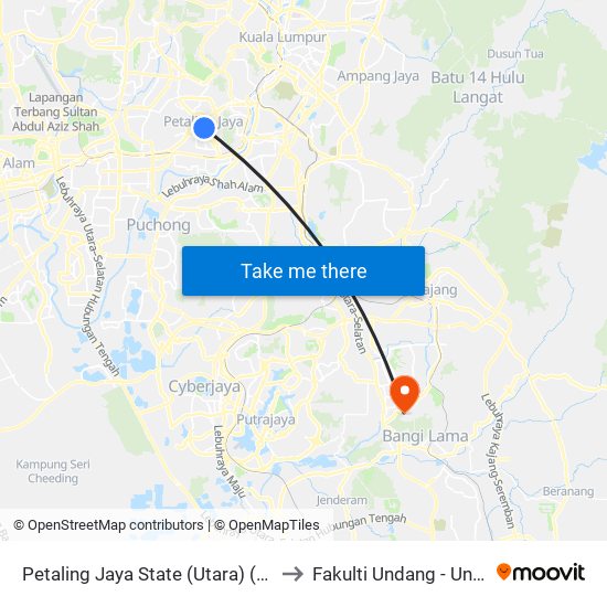 Petaling Jaya State (Utara) (Pj433) to Fakulti Undang - Undang map