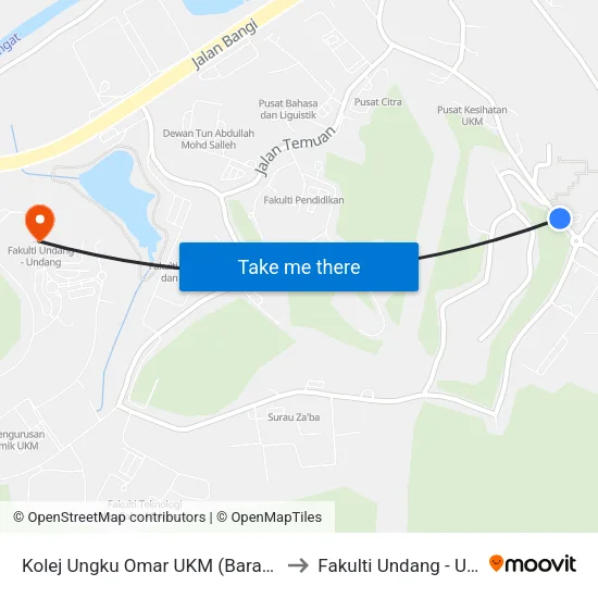 Kolej Ungku Omar UKM (Barat) (Kj228) to Fakulti Undang - Undang map