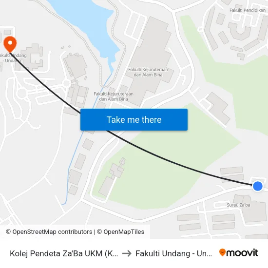 Kolej Pendeta Za'Ba UKM (Kj232) to Fakulti Undang - Undang map