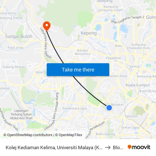 Kolej Kediaman Kelima, Universiti Malaya (Kl2343) to Blok A map