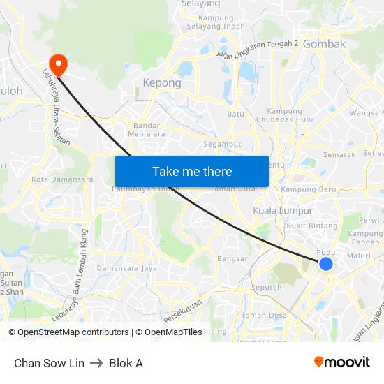 Chan Sow Lin to Blok A map