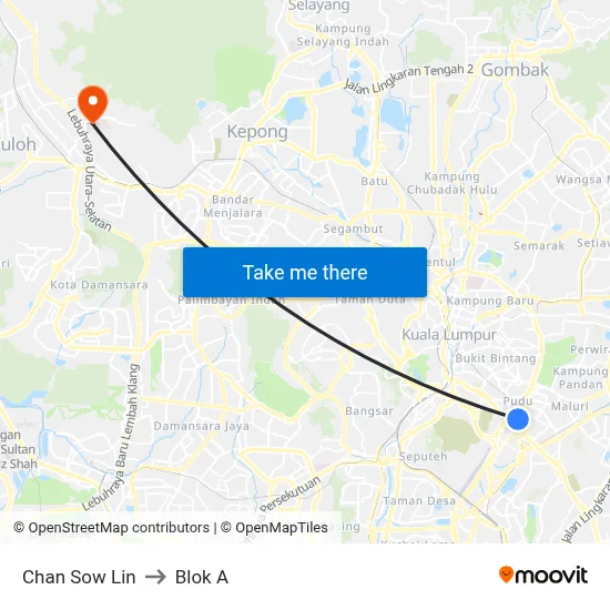 Chan Sow Lin to Blok A map