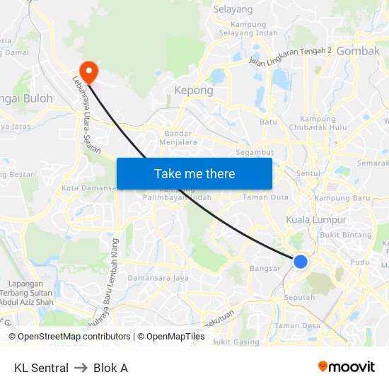 KL Sentral to Blok A map