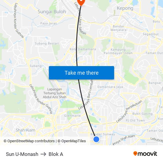 Sun U-Monash to Blok A map