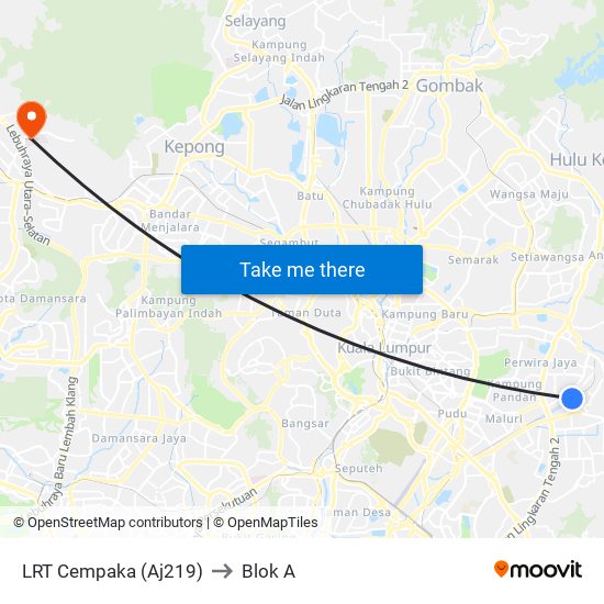 LRT Cempaka (Aj219) to Blok A map