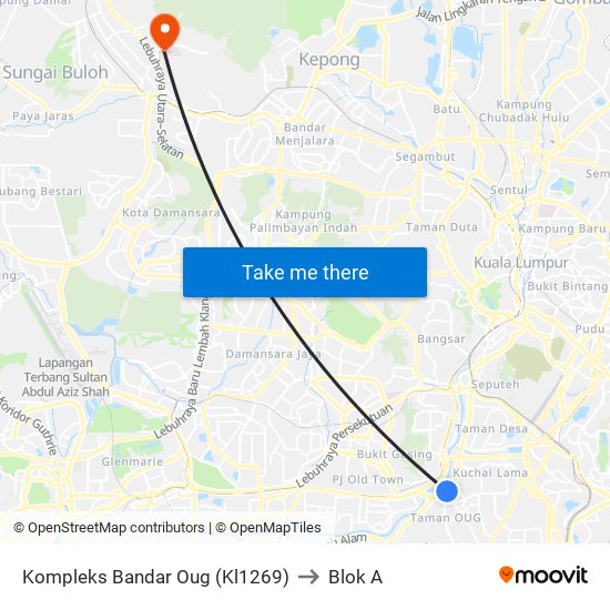 Kompleks Bandar Oug (Kl1269) to Blok A map