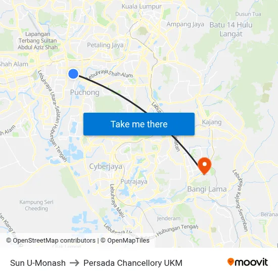 Sun U-Monash to Persada Chancellory UKM map