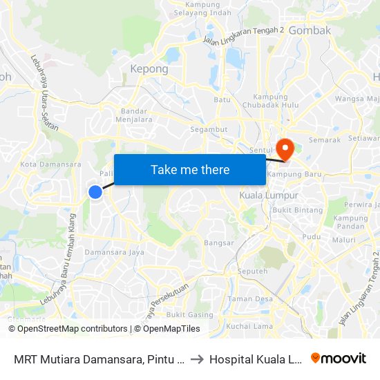 MRT Mutiara Damansara, Pintu B (Pj809) to Hospital Kuala Lumpur map