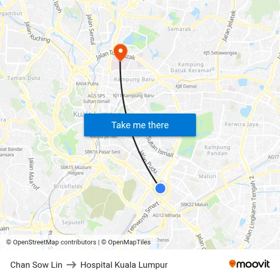Chan Sow Lin to Hospital Kuala Lumpur map