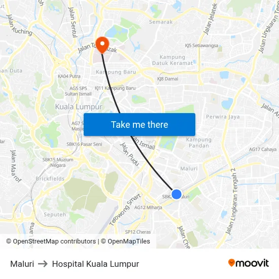 Maluri to Hospital Kuala Lumpur map