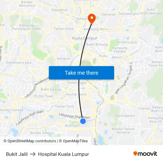 Bukit Jalil to Hospital Kuala Lumpur map