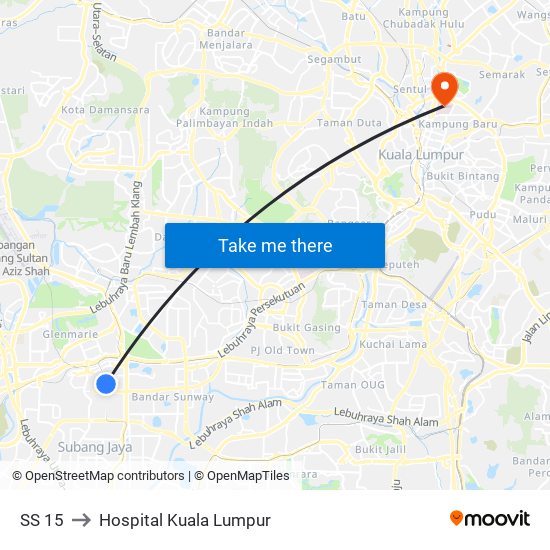 SS 15 to Hospital Kuala Lumpur map