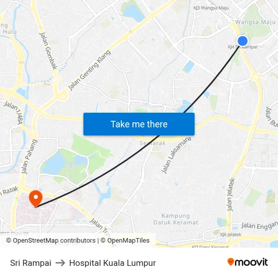 Sri Rampai to Hospital Kuala Lumpur map