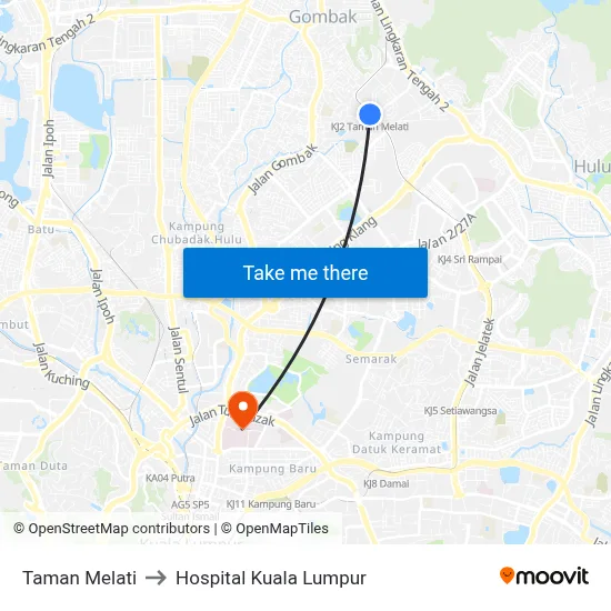 Taman Melati to Hospital Kuala Lumpur map