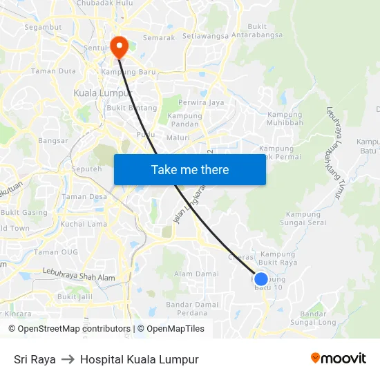 Sri Raya to Hospital Kuala Lumpur map