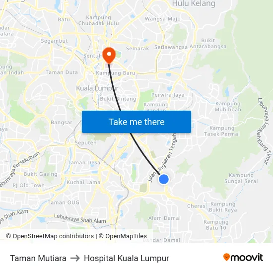 Taman Mutiara to Hospital Kuala Lumpur map