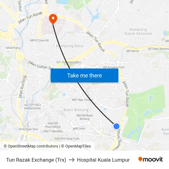 Tun Razak Exchange (Trx) to Hospital Kuala Lumpur map