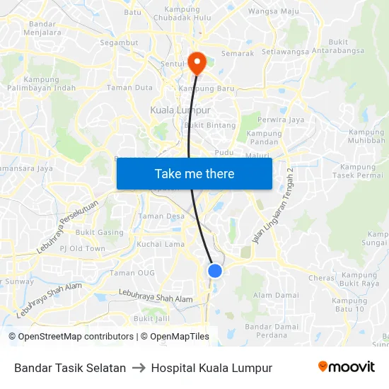 Bandar Tasik Selatan to Hospital Kuala Lumpur map