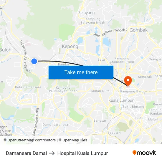 Damansara Damai to Hospital Kuala Lumpur map