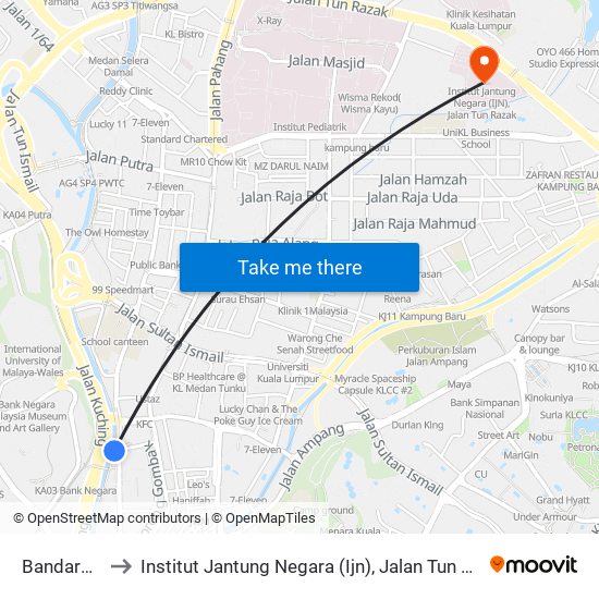 Bandaraya to Institut Jantung Negara (Ijn), Jalan Tun Razak map