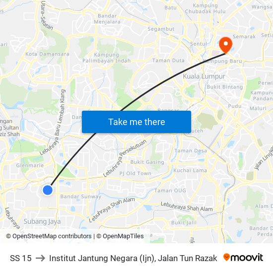 SS 15 to Institut Jantung Negara (Ijn), Jalan Tun Razak map