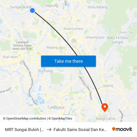 MRT Sungai Buloh (Sa995) to Fakulti Sains Sosial Dan Kemanusiaan map