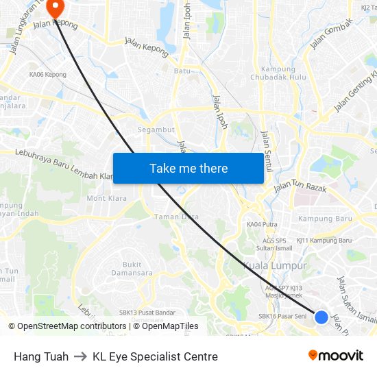 Hang Tuah to KL Eye Specialist Centre map