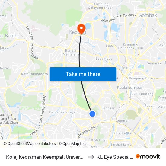 Kolej Kediaman Keempat, Universiti Malaya (Kl2348) to KL Eye Specialist Centre map