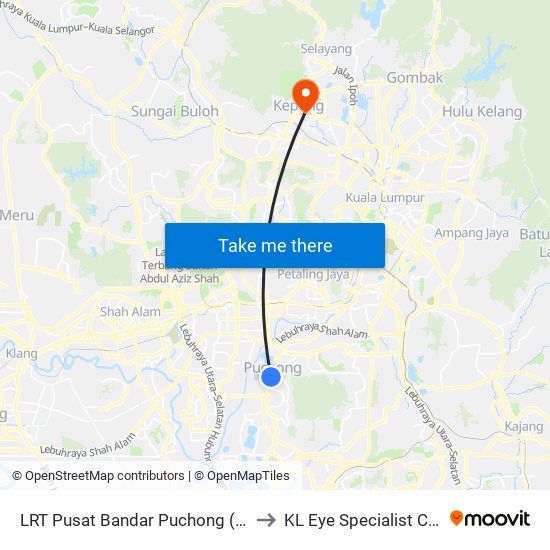 LRT Pusat Bandar Puchong (Sj735) to KL Eye Specialist Centre map