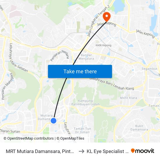 MRT Mutiara Damansara, Pintu C (Pj814) to KL Eye Specialist Centre map