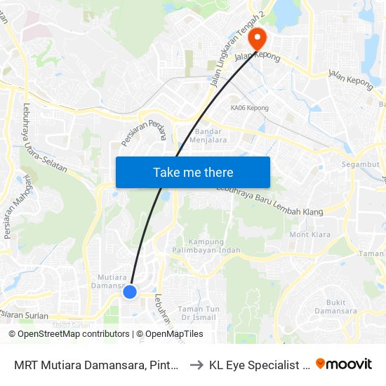 MRT Mutiara Damansara, Pintu B (Pj809) to KL Eye Specialist Centre map