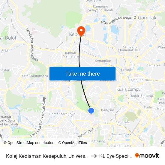 Kolej Kediaman Kesepuluh, Universiti Malaya (Opp) (Kl2345) to KL Eye Specialist Centre map