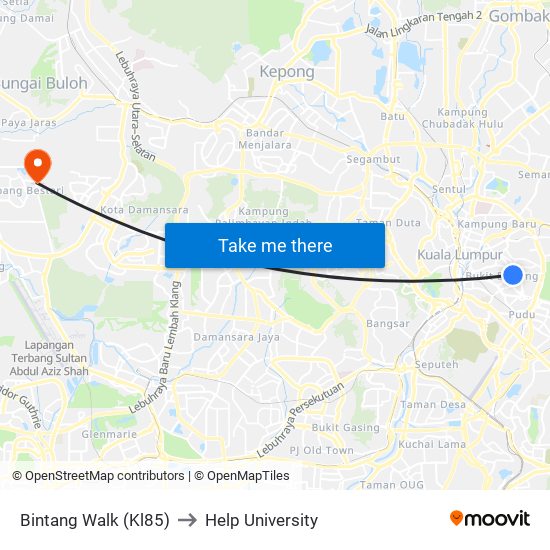 Bintang Walk (Kl85) to Help University map