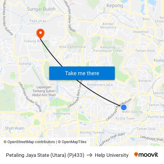 Petaling Jaya State (Utara) (Pj433) to Help University map