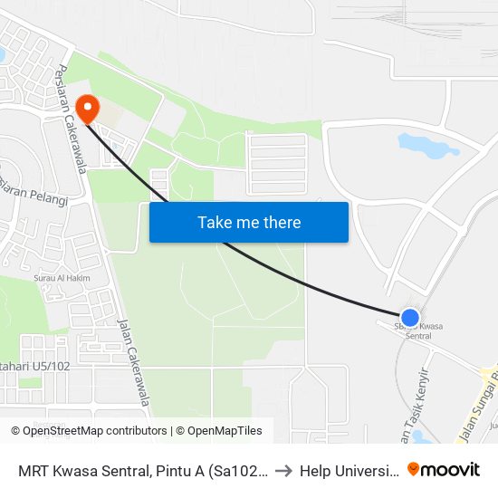 MRT Kwasa Sentral, Pintu A (Sa1020) to Help University map
