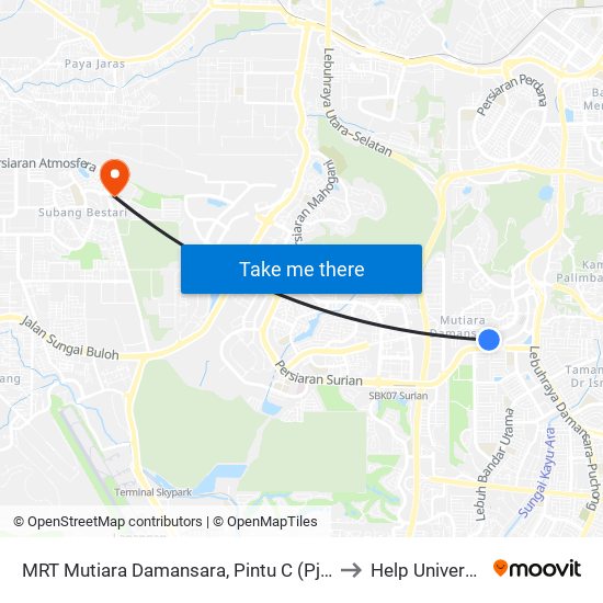 MRT Mutiara Damansara, Pintu C (Pj814) to Help University map