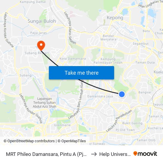MRT Phileo Damansara, Pintu A (Pj823) to Help University map