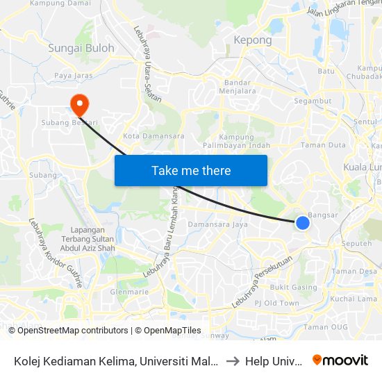 Kolej Kediaman Kelima, Universiti Malaya (Kl2343) to Help University map