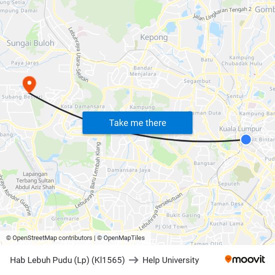 Hab Lebuh Pudu (Lp) (Kl1565) to Help University map