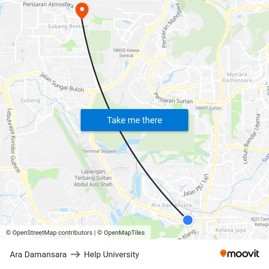 Ara Damansara to Help University map