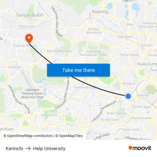 Kerinchi to Help University map
