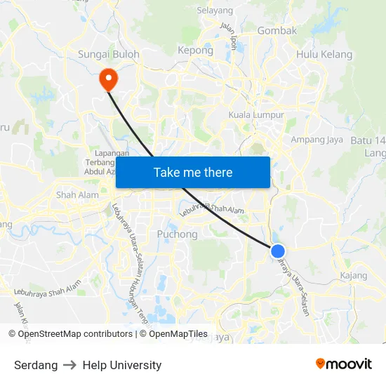 Serdang to Help University map