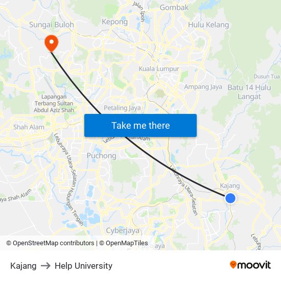 Kajang to Help University map
