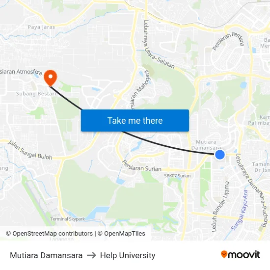 Mutiara Damansara to Help University map