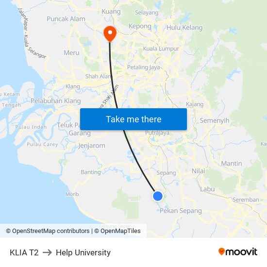 KLIA T2 to Help University map