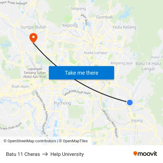 Batu 11 Cheras to Help University map