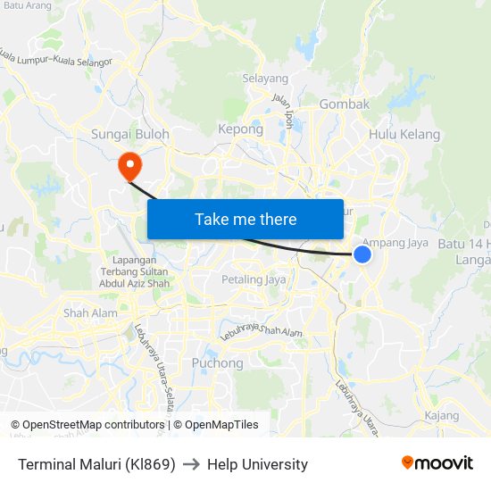 Terminal Maluri (Kl869) to Help University map