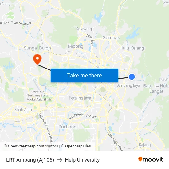 LRT Ampang (Aj106) to Help University map